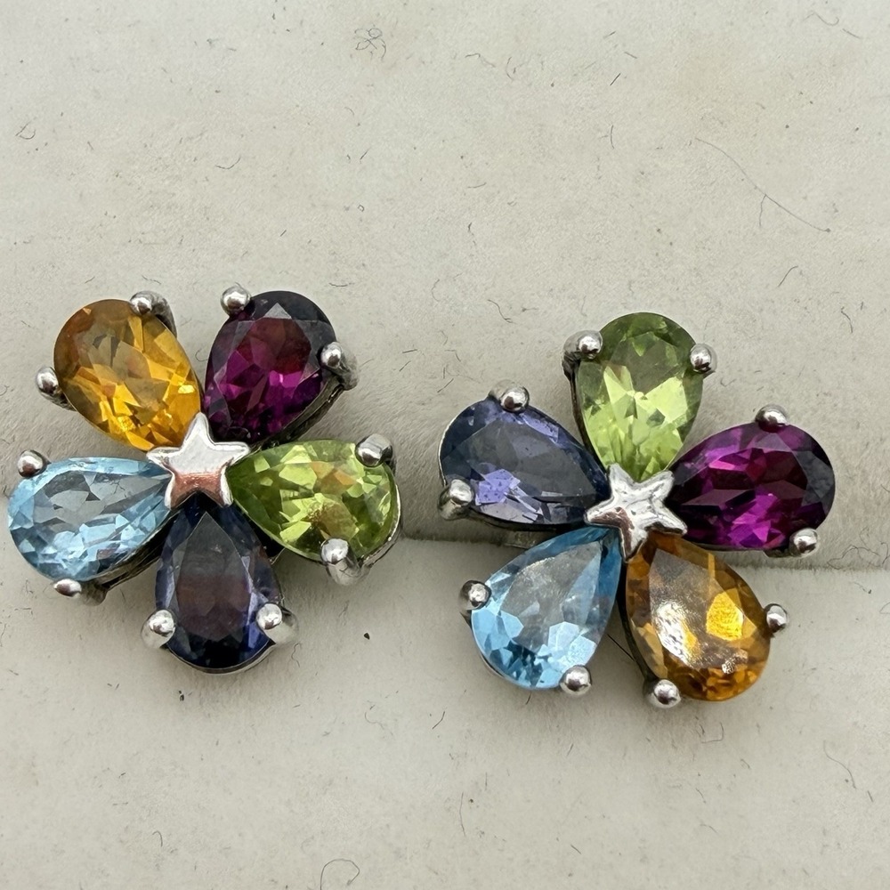 Vtg Sterling Silver Multi Color Gemstone Earrings Designer Kellie Ann Shop NBC - Picture 1 of 11